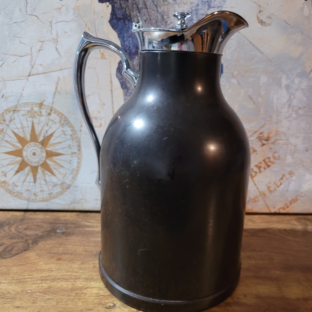1970s Vintage MCM Thermos Stronglas Made In Toronto Dark Brown And Chrome Carafe